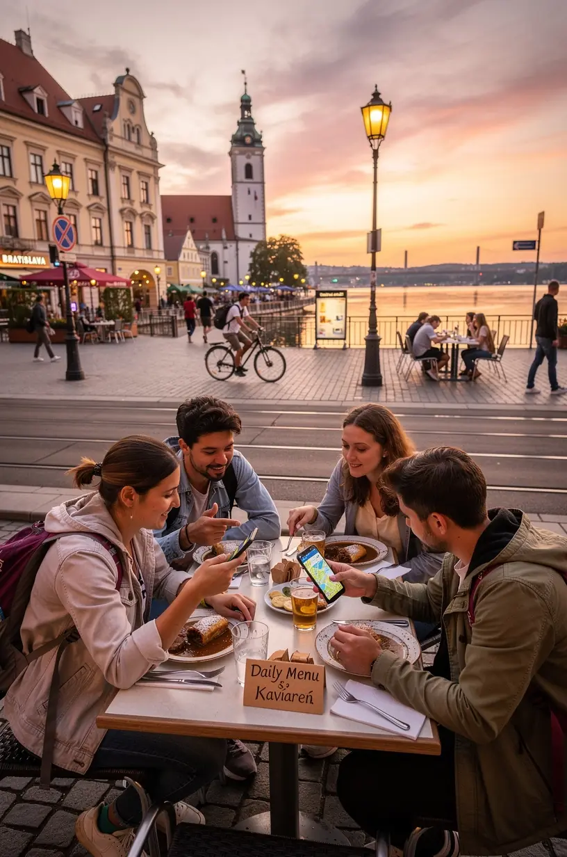 Interiér lacného ubytovania v meste, kde sú zreteľne znázornené denné náklady na pobyt.
